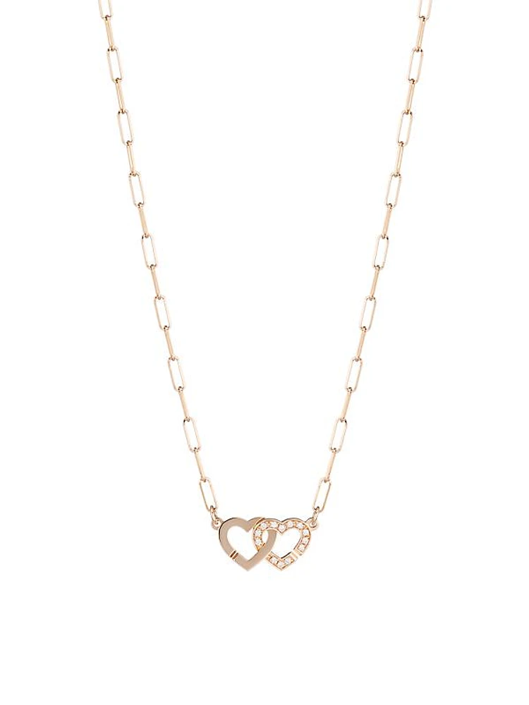 Double Coeurs R9 18K Rose Gold & Diamond Chain Necklace