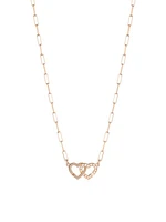 Double Coeurs R9 18K Rose Gold & Diamond Chain Necklace