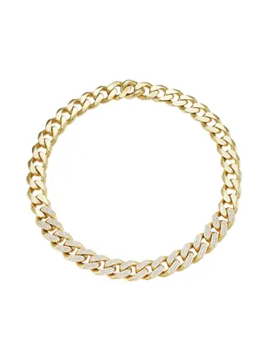 Highlight 18K-Gold-Plated Cubic Zirconia Pavé Large Curb Chain Collar Necklace