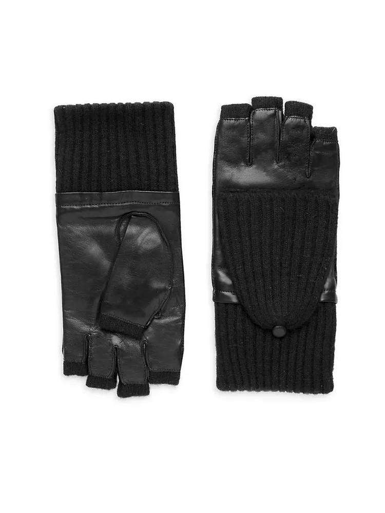 Leather & Cashmere-Blend Fingerless Gloves