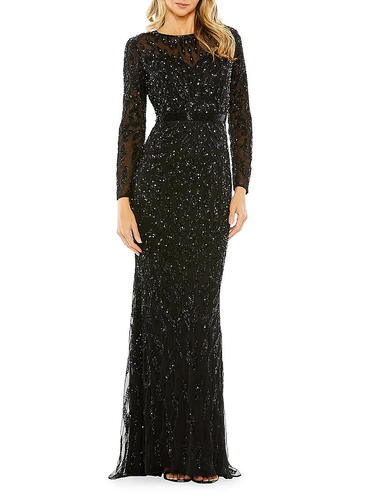 Illusion Sequin Gown