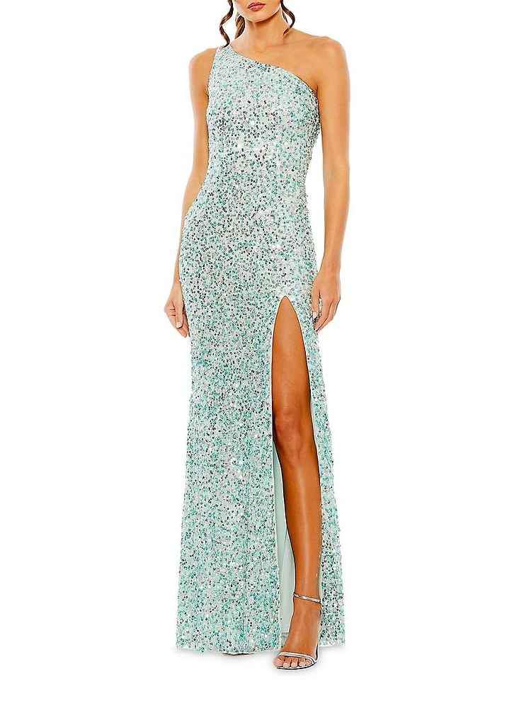 One-Shoulder Beaded Gown