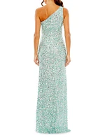 One-Shoulder Beaded Gown
