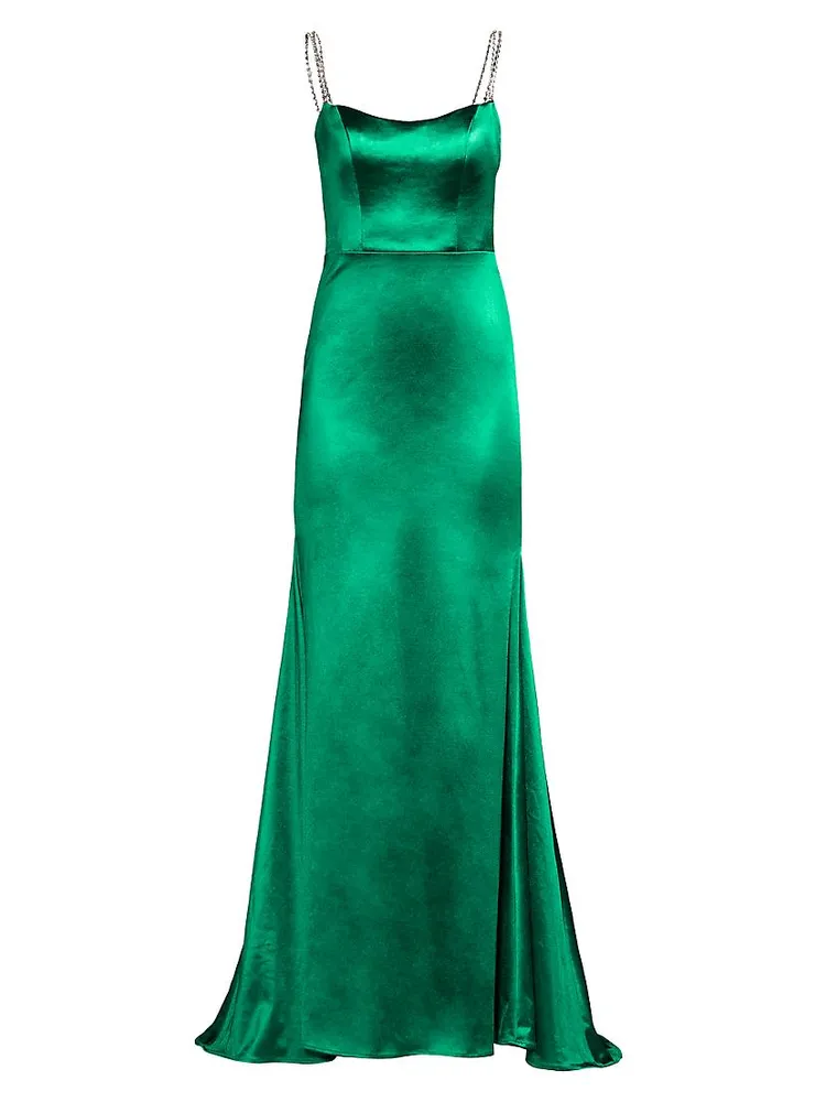 Ieena Crystal-Strap Satin Gown