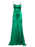 Ieena Crystal-Strap Satin Gown