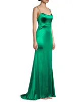 Ieena Crystal-Strap Satin Gown