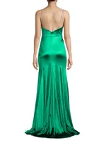 Ieena Crystal-Strap Satin Gown