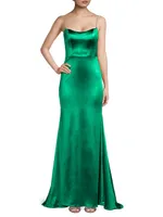 Ieena Crystal-Strap Satin Gown