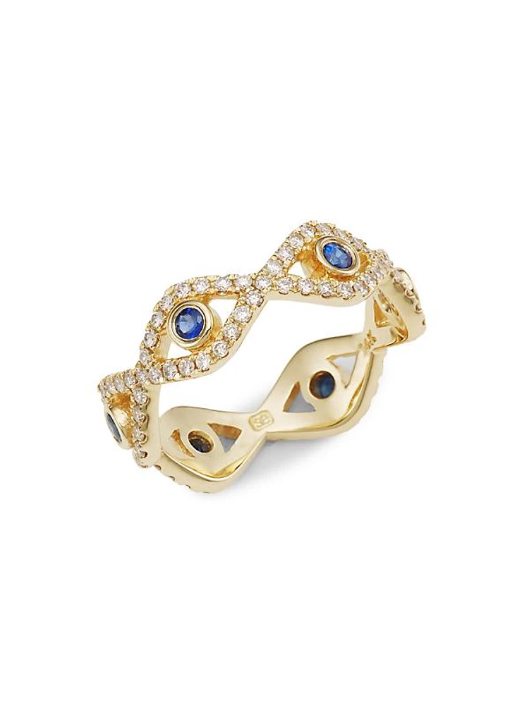 14K Yellow Gold, Diamond & Sapphire Evil Eye Ring