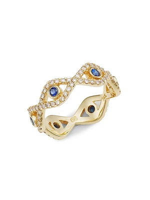 14K Yellow Gold, Diamond & Sapphire Evil Eye Ring