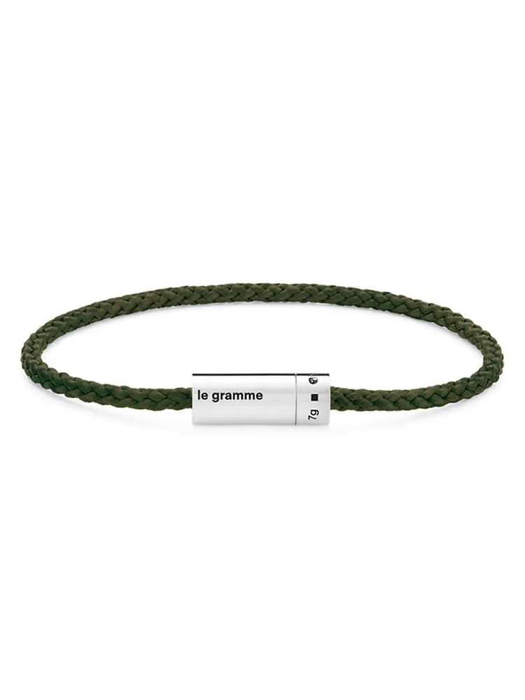 Unisex 7G Polished Sterling Silver & Khaki Nato Cable Bracelet