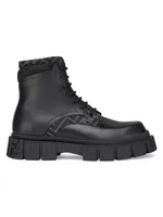 Logo-Jacquard Leather Combat Boots