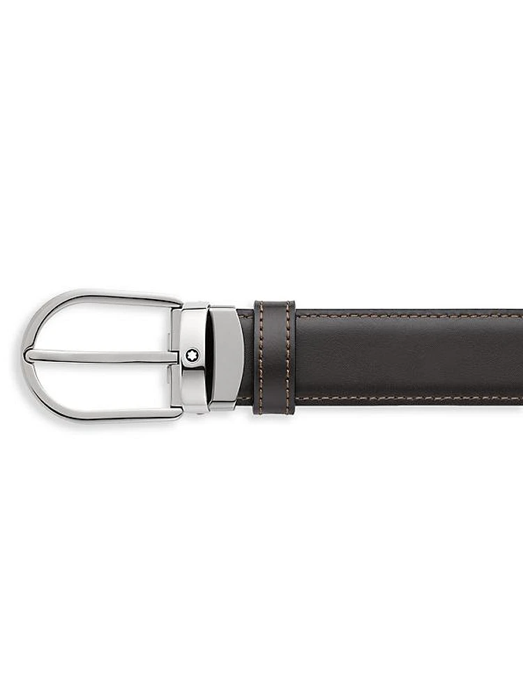 Horseshoe Leather Ruthenium-Finish Buckle Belt