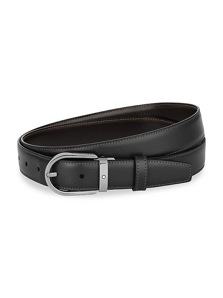 Horseshoe Leather Ruthenium-Finish Buckle Belt