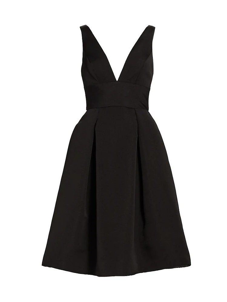 Faille Deep V-Neck Dress