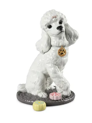 Porcelain Poodle with Mochis Dog Figurine