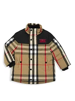 Little Boy's & Boy's Detachable Hood Check Jacket