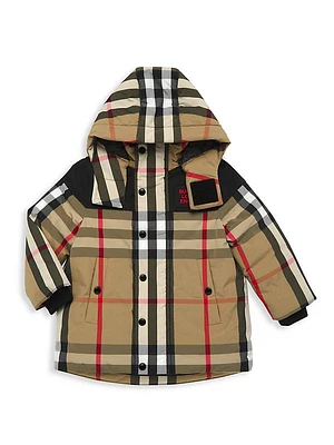 Little Boy's & Boy's Detachable Hood Check Jacket