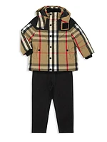 Little Boy's & Boy's Detachable Hood Check Jacket