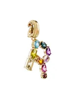 Rainbow Alphabet 18K Yellow Gold & Multi Gemstone Initial R Charm