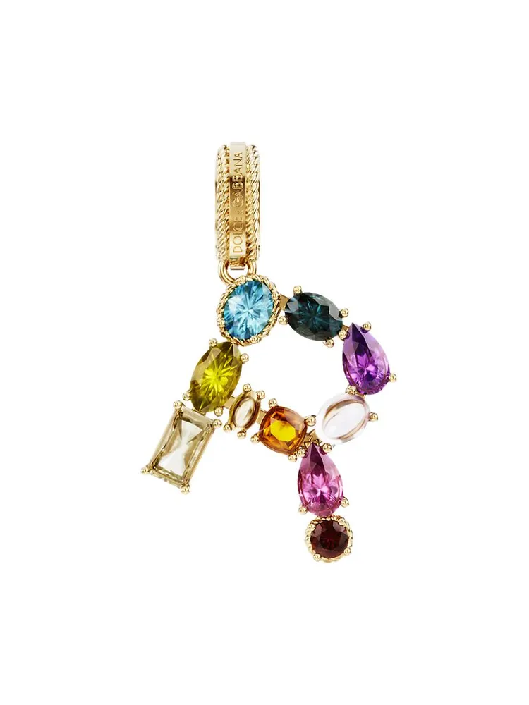 Rainbow Alphabet 18K Yellow Gold & Multi Gemstone Initial R Charm