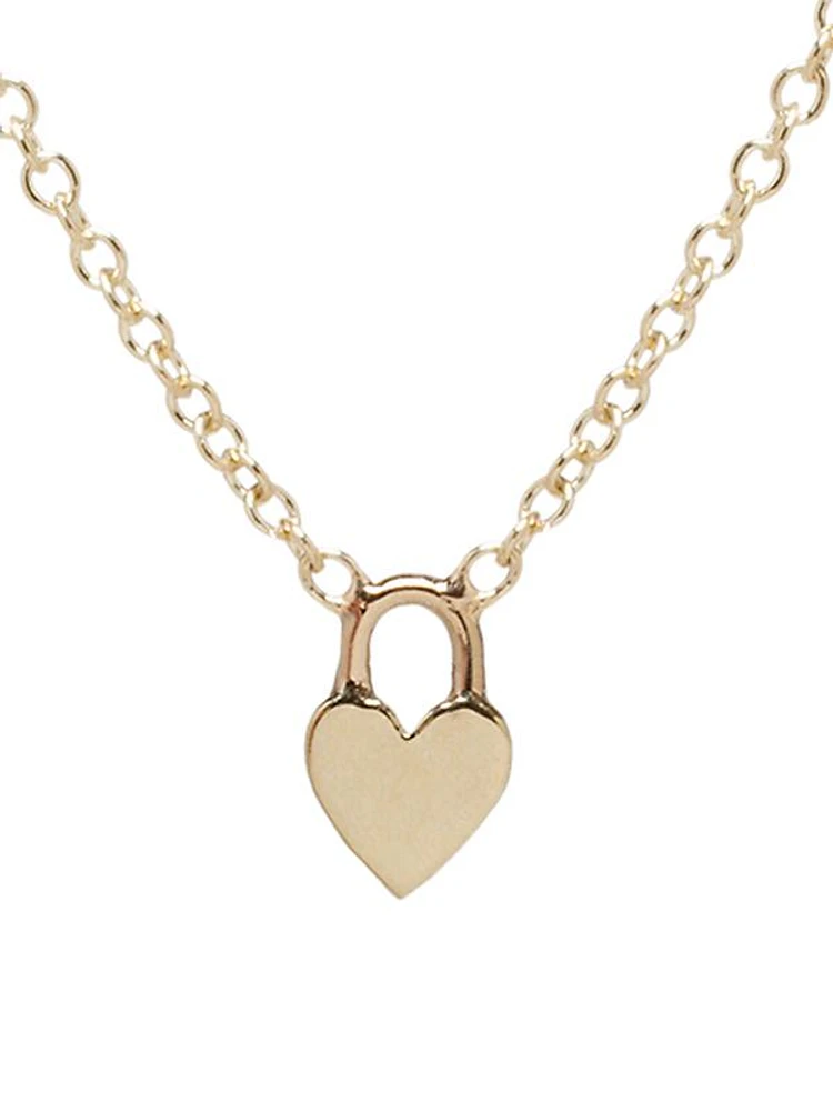 14K Yellow Gold Heart Padlock Pendant Necklace