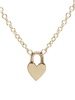 14K Yellow Gold Heart Padlock Pendant Necklace