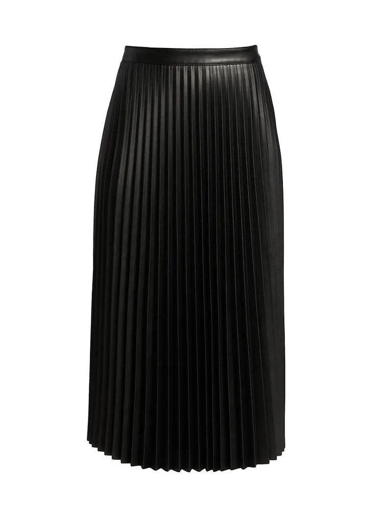 Pleated Faux-Leather Midi-Skirt