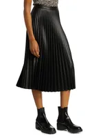 Pleated Faux-Leather Midi-Skirt