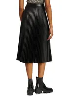 Pleated Faux-Leather Midi-Skirt