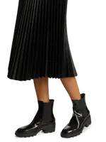 Pleated Faux-Leather Midi-Skirt