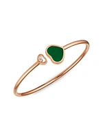 Happy Hearts 18K Rose Gold, Diamond & Green Agate Bangle