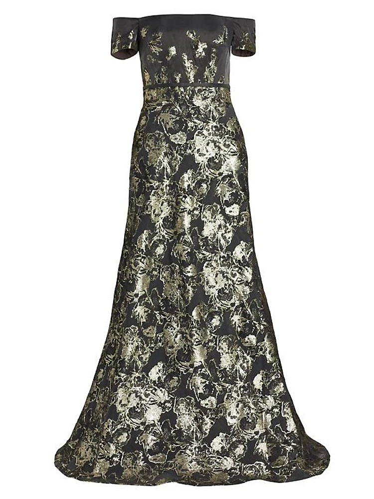 Metallic Jacquard A-Line Gown