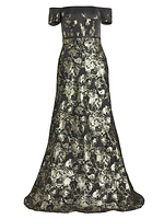 Metallic Jacquard A-Line Gown