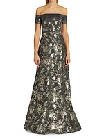 Metallic Jacquard A-Line Gown