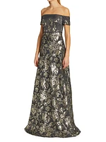 Metallic Jacquard A-Line Gown