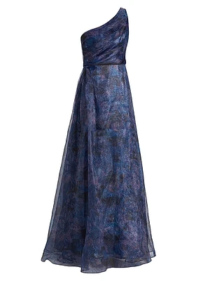 Floral One-Shoulder Organza Gown