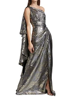 Draped One-Shoulder Gown