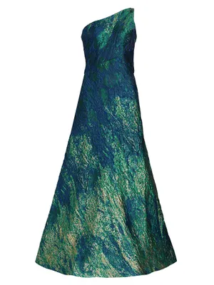 Brocade One-Shoulder A-Line Gown