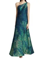 Brocade One-Shoulder A-Line Gown