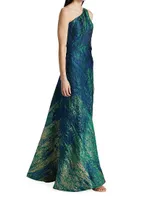 Brocade One-Shoulder A-Line Gown