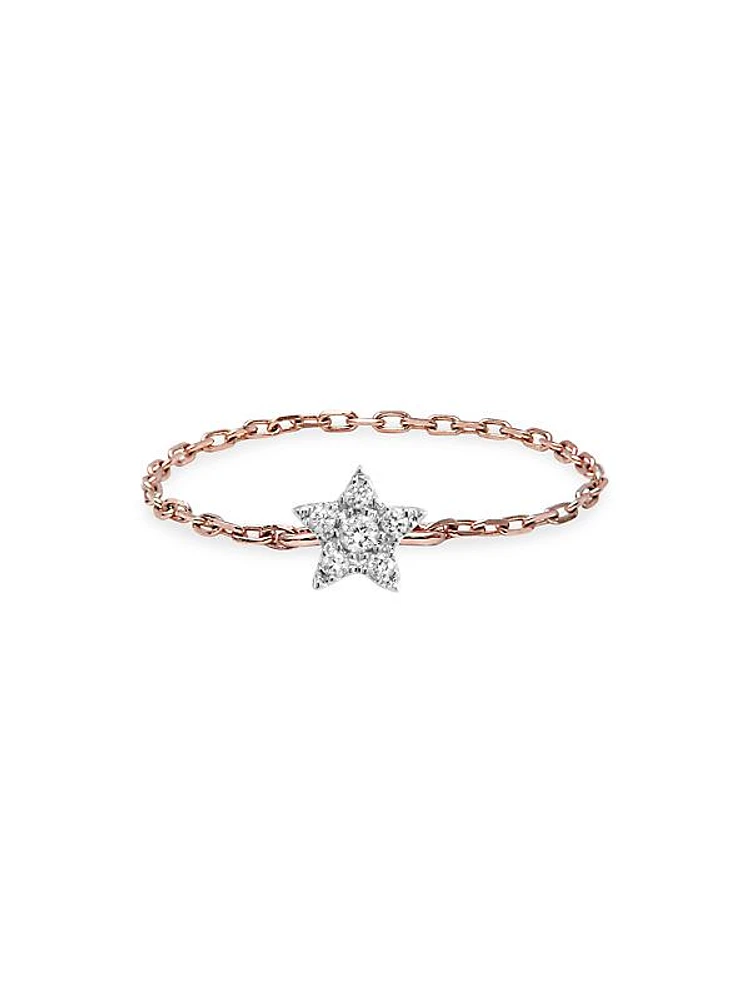 Magic Touch 18K Rose Gold & Diamond Star Chain Ring