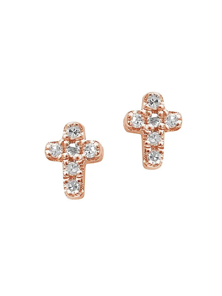 Magic Touch 18K Rose Gold & Diamond Cross Stud Earrings