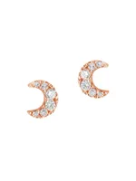 Magic Touch 18K Rose Gold & Diamond Moon Stud Earrings