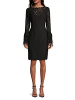 Feather-Trim Lace Sheath Dress