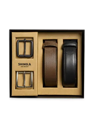 2-Piece Leather Belt Gift Set