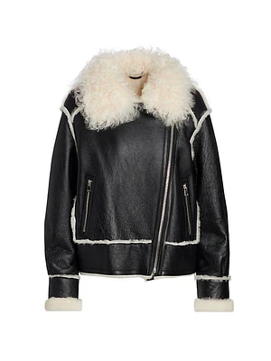 Leather Shearling-Trimmed Moto Jacket