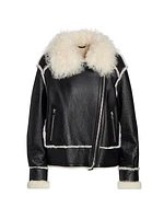 Leather Shearling-Trimmed Moto Jacket