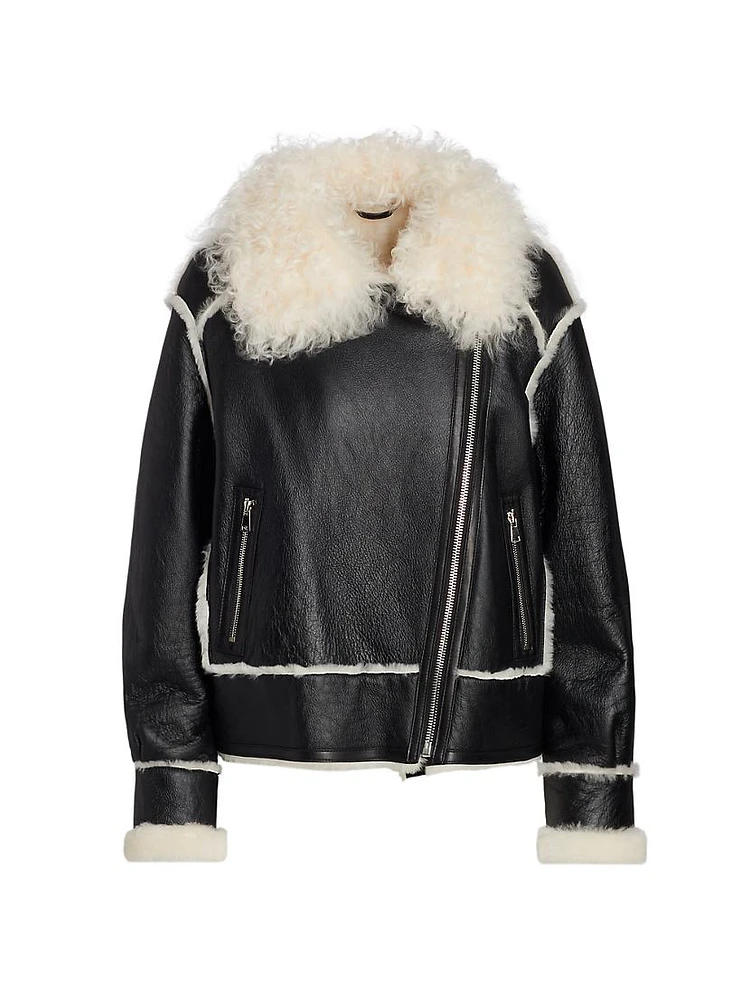 Leather Shearling-Trimmed Moto Jacket