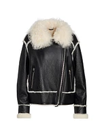 Leather Shearling-Trimmed Moto Jacket